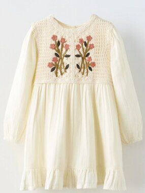 ZARA COMBINATION CROCHET KNIT DRESS ECRU